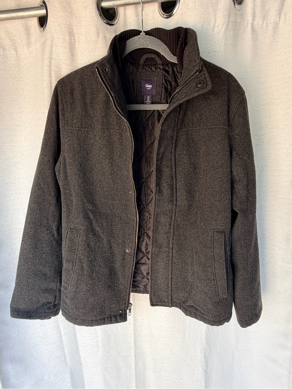 GAP Men's Charcoal Gray Wool-Blend Pea Coat with Quilted Lining